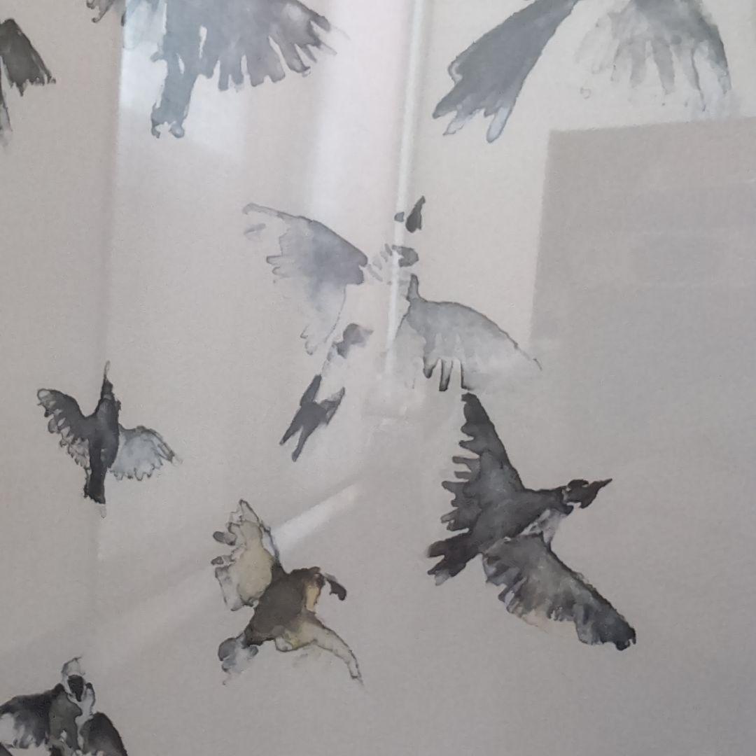 鳥の群れ 水彩画風 アートフレーム 50×70cm 「FLYING　HIGH」