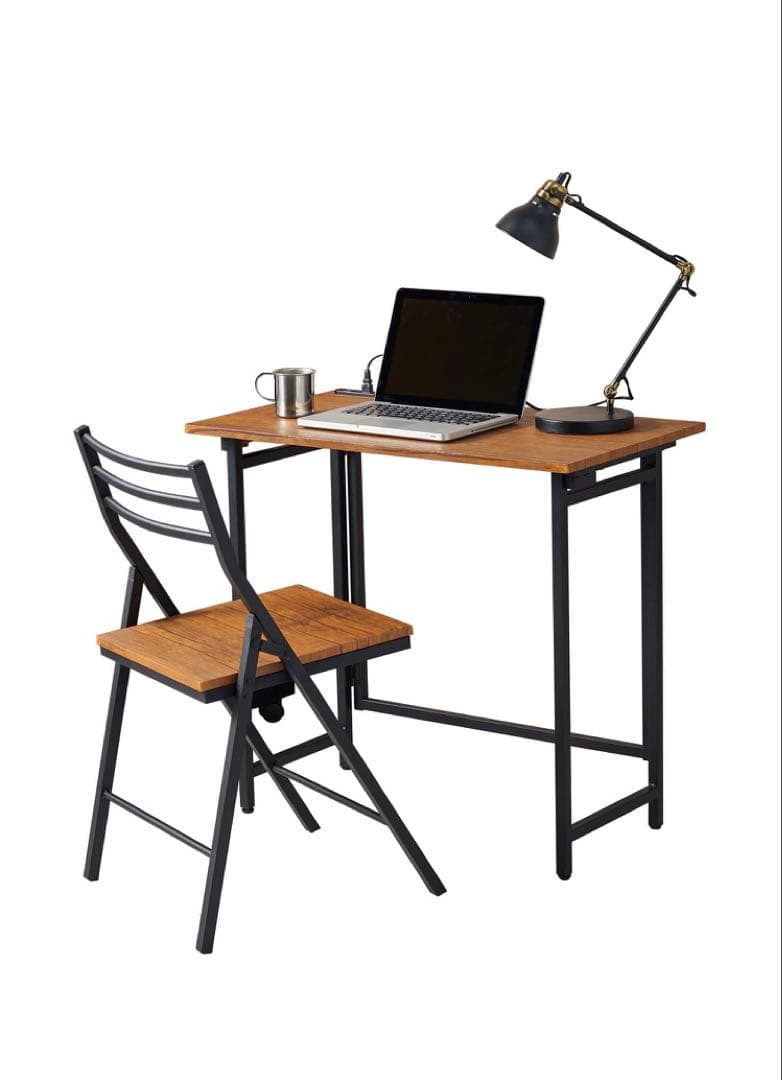 折りたたみ デスク チェアセット コンセント付き 幅80奥行45高さ72ブラウン