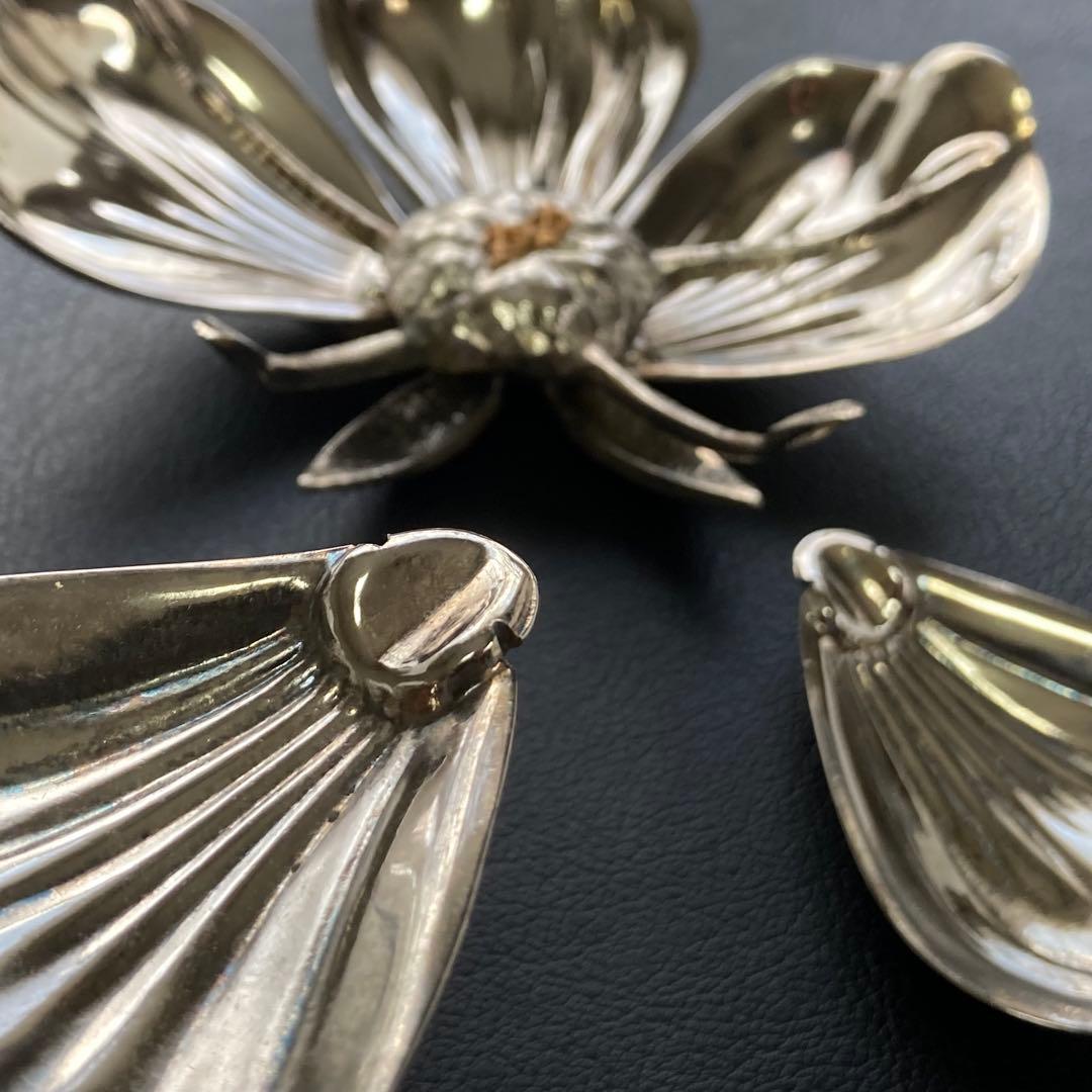 花びら トレイ プレート 小物置き 灰皿 置物 金属 銀色 レトロ ヴィンテージ