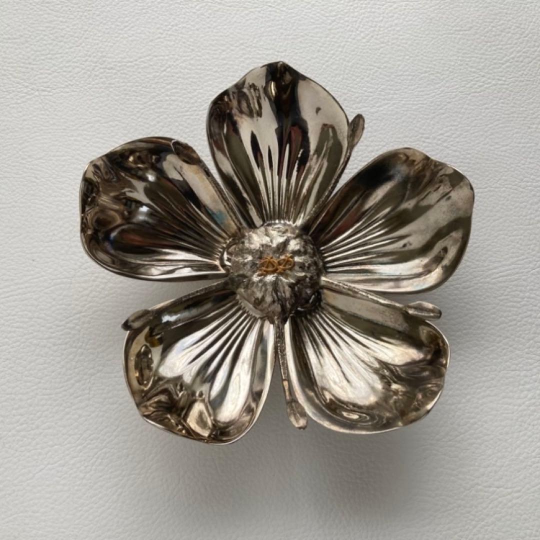 花びら トレイ プレート 小物置き 灰皿 置物 金属 銀色 レトロ ヴィンテージ