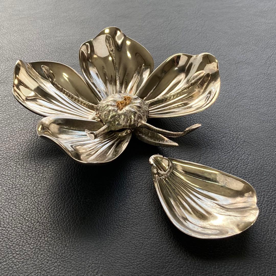 花びら トレイ プレート 小物置き 灰皿 置物 金属 銀色 レトロ ヴィンテージ
