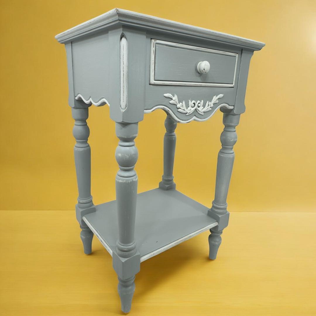 フランス カントリーコーナー サイドテーブル ホワイトグレーアンティーク家具