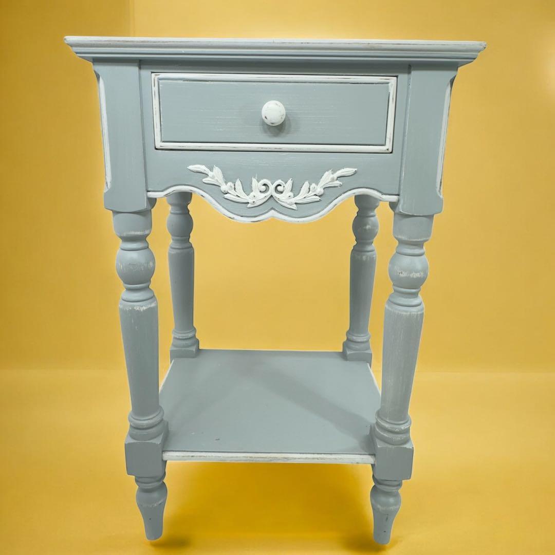 フランス カントリーコーナー サイドテーブル ホワイトグレーアンティーク家具