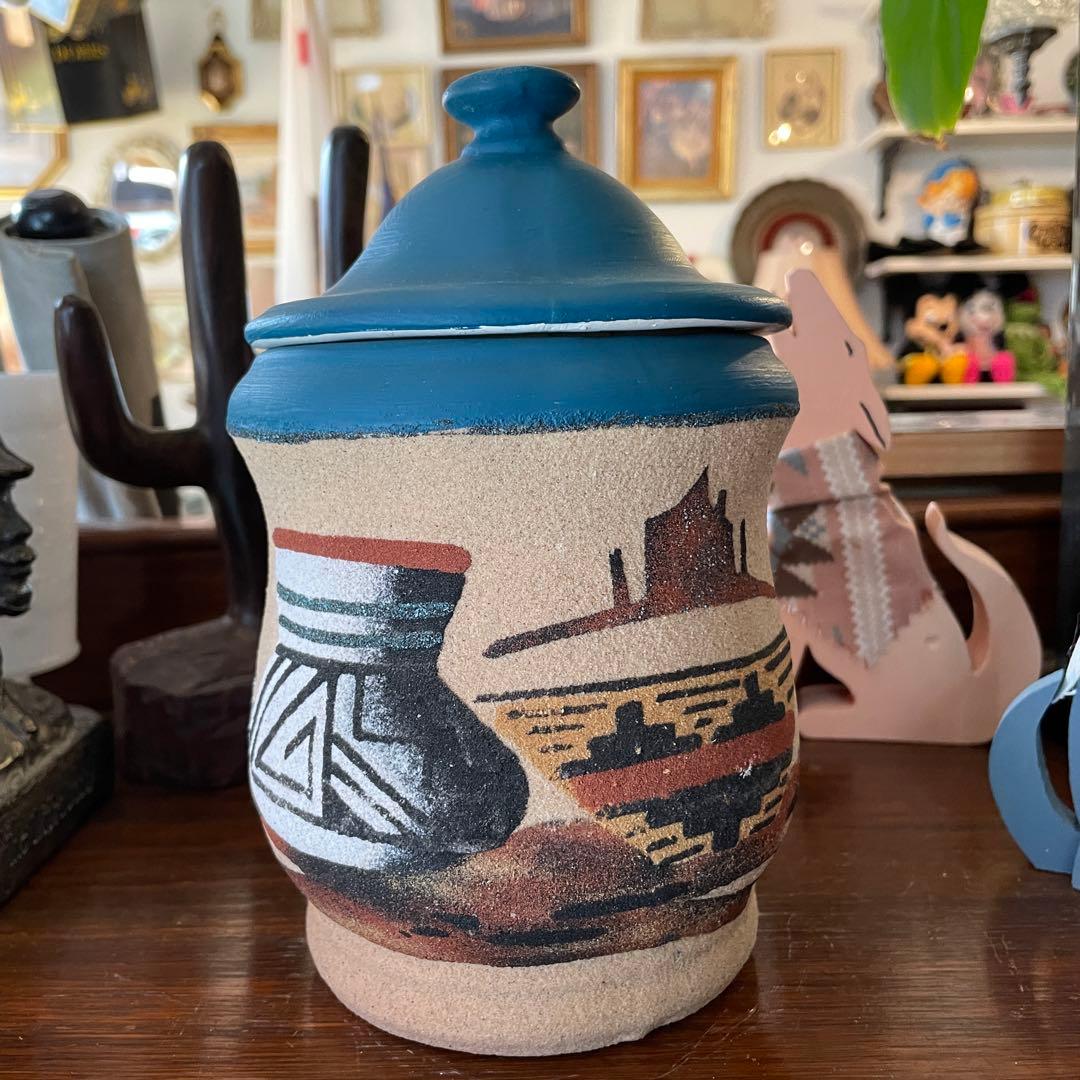 70s アリゾナ州アンティーク　サンドペイント砂絵容器　ネイティブアメリカン雑貨