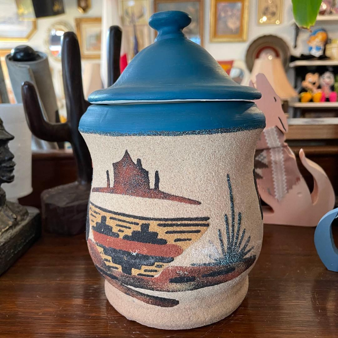 70s アリゾナ州アンティーク　サンドペイント砂絵容器　ネイティブアメリカン雑貨