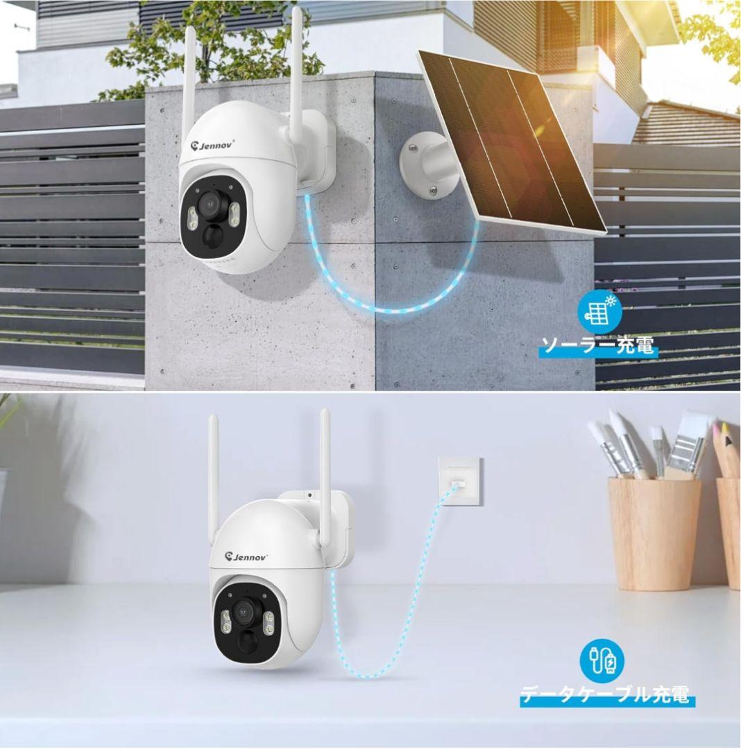 Jennov 防犯カメラ 屋外 ソーラー 400万画素 360°回転4Kモニター