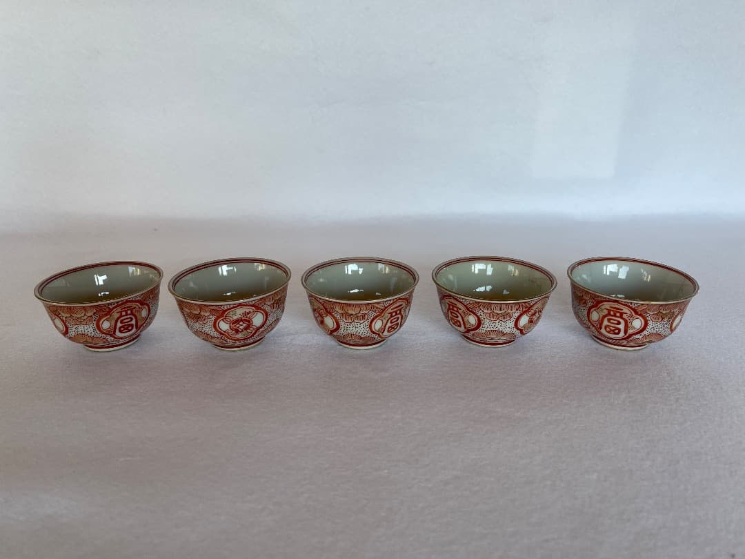 時代 煎茶椀 赤絵 湖東焼 5客