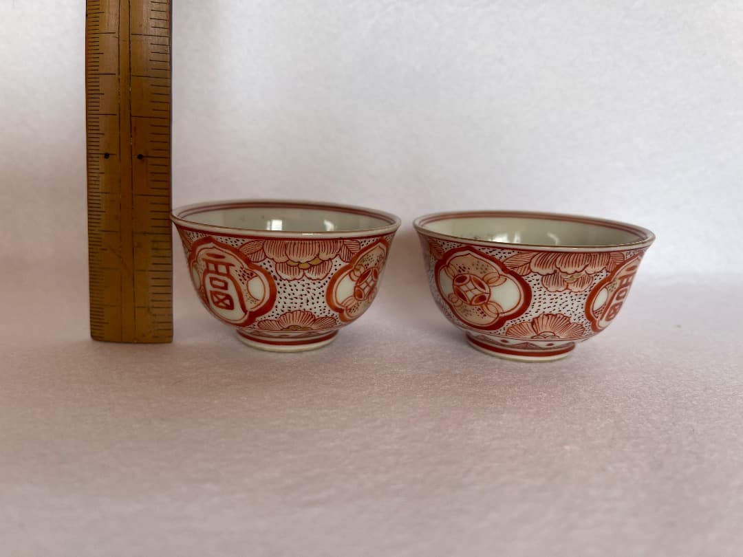 時代 煎茶椀 赤絵 湖東焼 5客