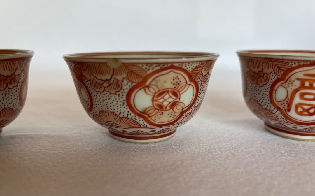 時代 煎茶椀 赤絵 湖東焼 5客