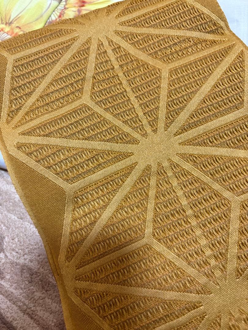 ベージュ地×水彩ポピー ゆかた　浴衣 帯 帯紐 髪飾り バッグ　5点セット