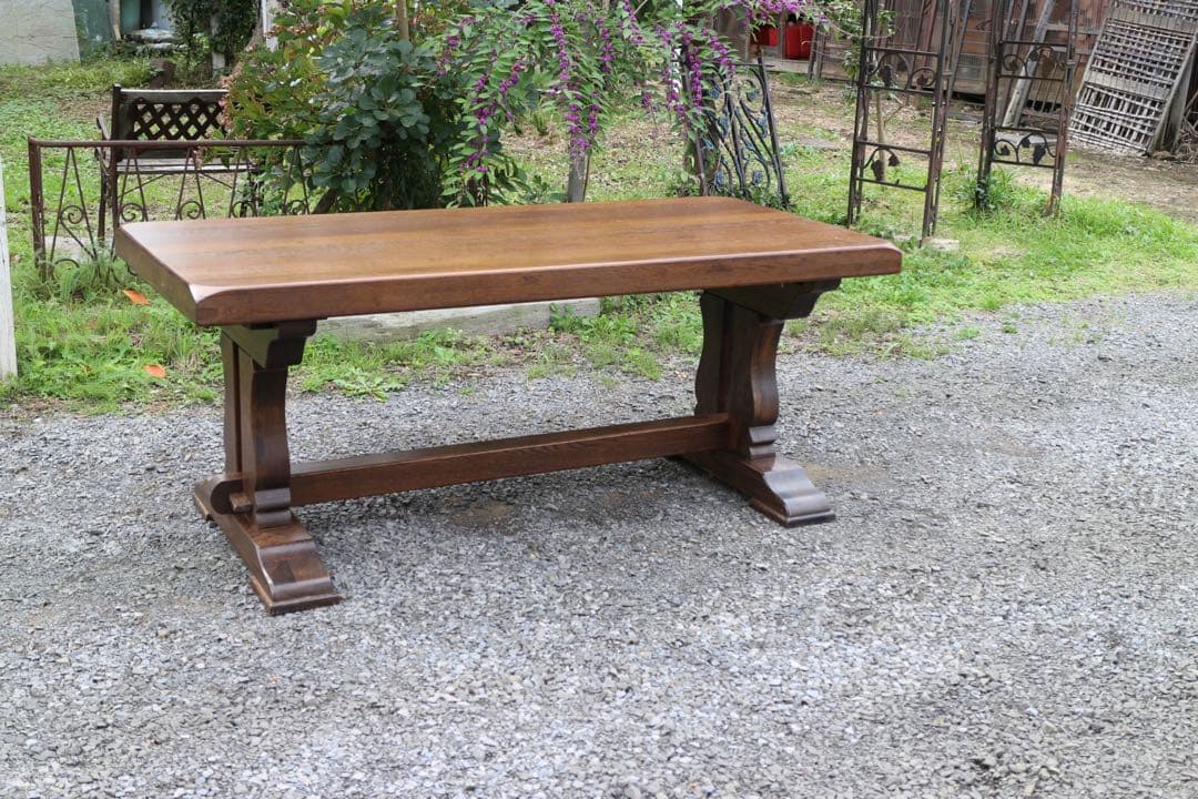 天然木総ナラ材ダイニングテーブル　重厚天然総オーク無垢ハープ型楔脚購入時70万！