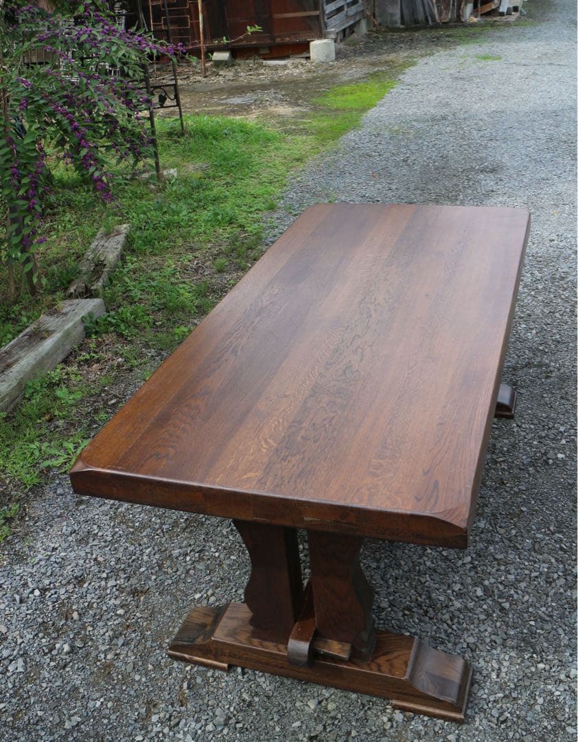 天然木総ナラ材ダイニングテーブル　重厚天然総オーク無垢ハープ型楔脚購入時70万！