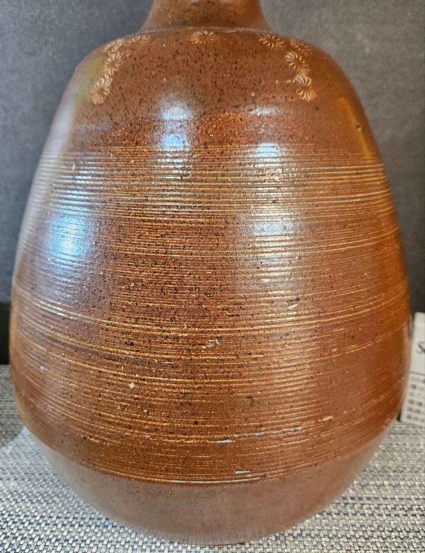 明治時代　古備前系　古丹波系　古瀬戸系 花印　糸目文様　高37.6cm　大徳利
