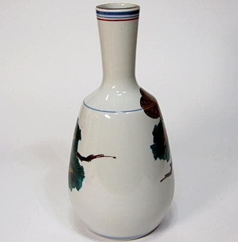 高さ29㎝　芸術院会員　文化勲章受賞　二代浅蔵五十吉　色絵松韻花瓶　M61