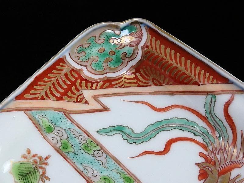 古伊万里　金襴手　桐に鳳凰　団龍紋に花の図　長角皿　289AS-BQs