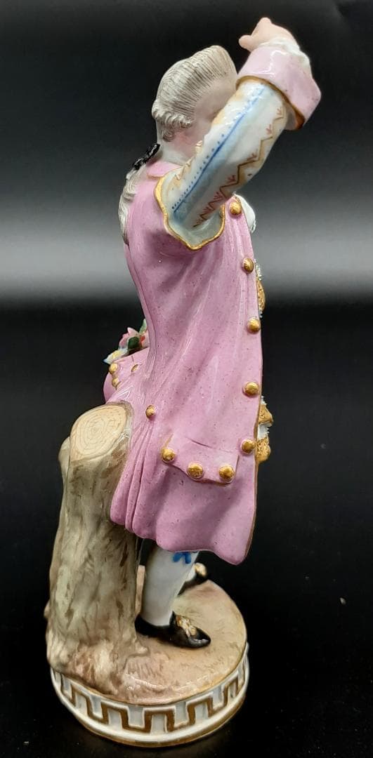 美品古マイセン／アシエ1768年『花摘みの男』大型フィギュリン美品1級品ボタン剣