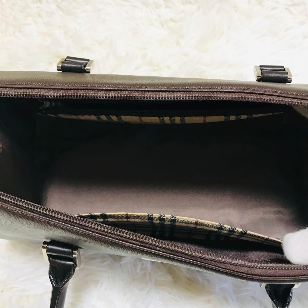 【極美品】バーバリー ハンドバッグ トロゴプレート ノバチェック 筒型 横長