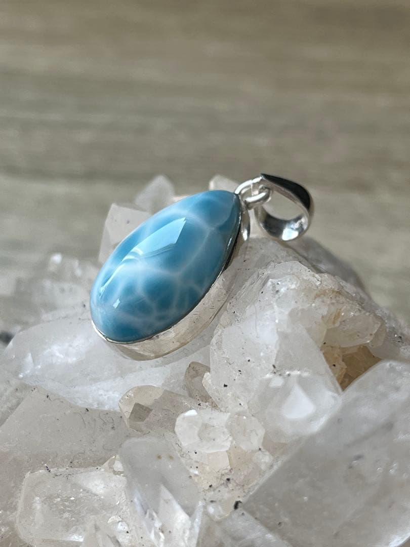 天然石ラリマー☆高品質！しずく型ペンダントトップ☆かめ模様が美しい！