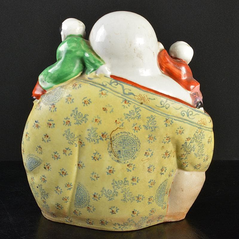 中国　景徳鎮　粉彩　布袋唐子像　置物　V　R7372