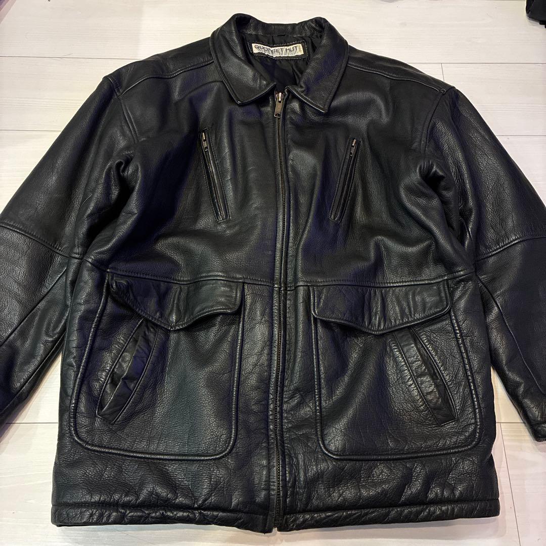 美品 ヴィンテージ レザーハンティングジャケット 本革 牛革 厚手 テック