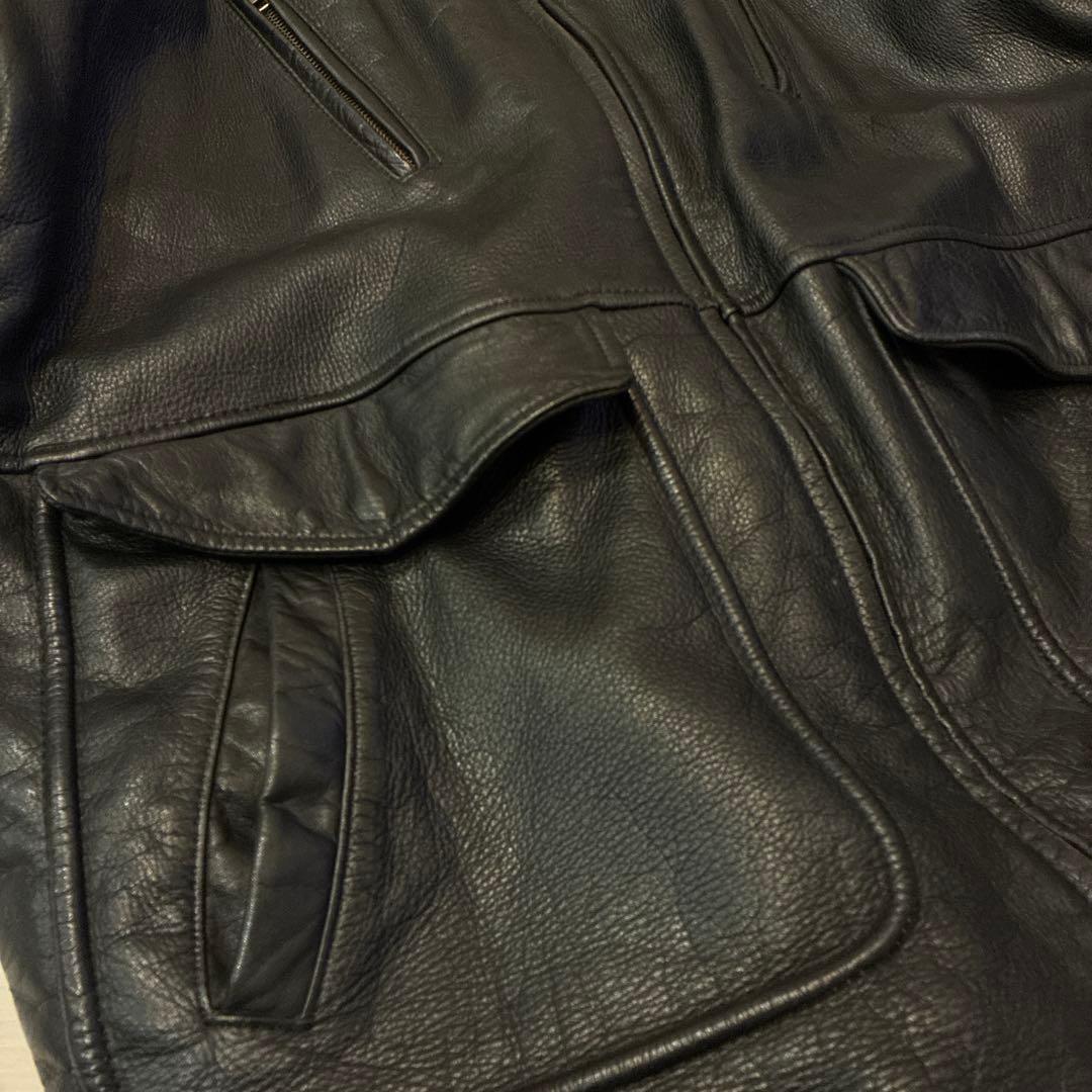 美品 ヴィンテージ レザーハンティングジャケット 本革 牛革 厚手 テック