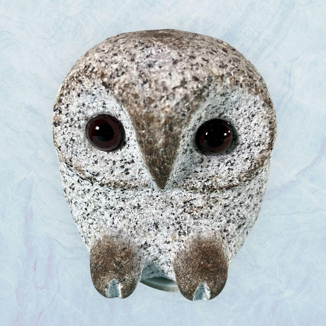 【希少】フクロウ 石彫 大小2点セット 野本昌広 ふくろう 梟 置物 オブジェ