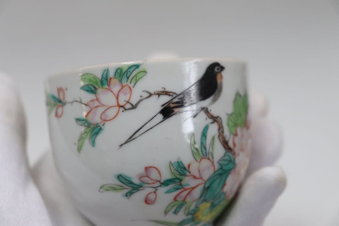 中国　粉彩　花鳥紋茶入　洪憲年製　送料込み0930