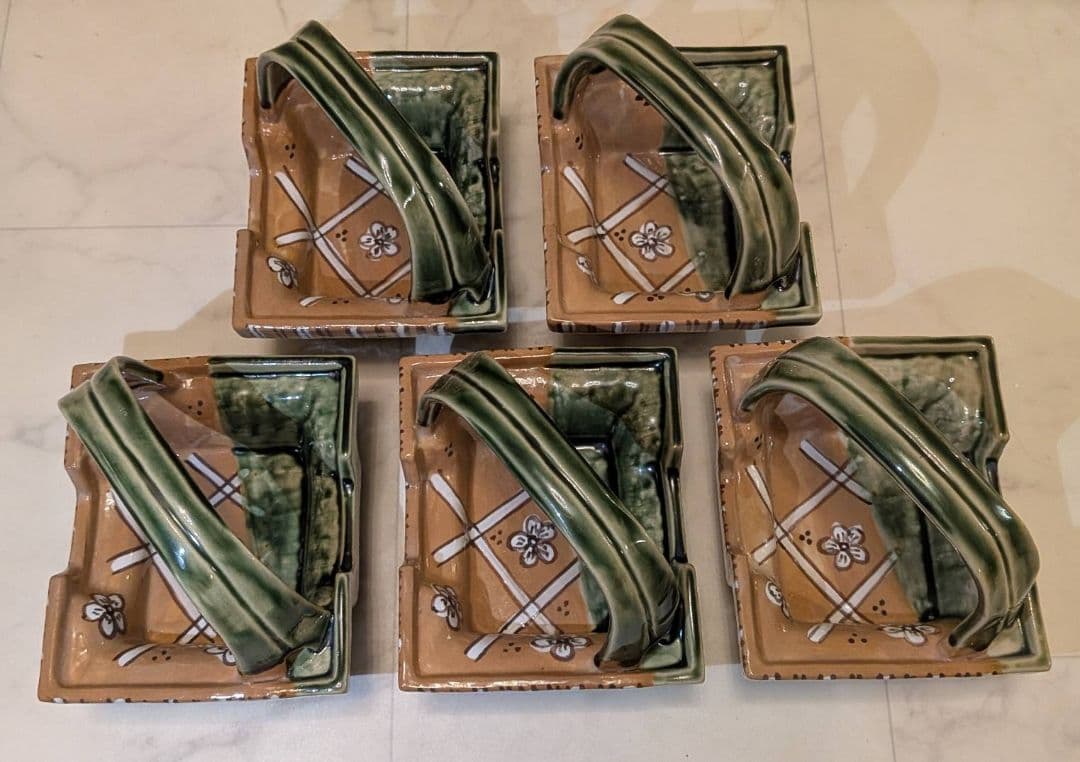 【最終値下げ】織部　手提げ　向付　5客　ビンテージ