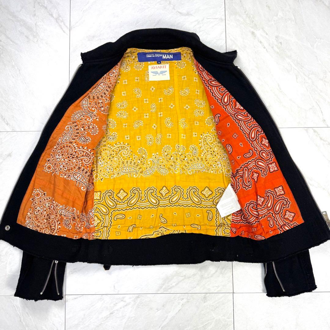 ジュンヤワタナベ コムデギャルソン ルイスレザー 縮絨 ニット ライダース M