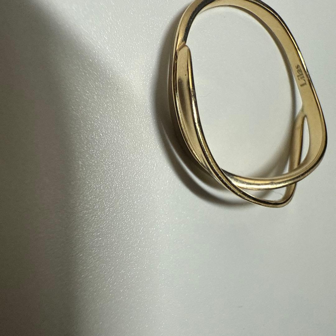 Lilas 2ラインツイストモチーフリング K10 ゴールド　13号