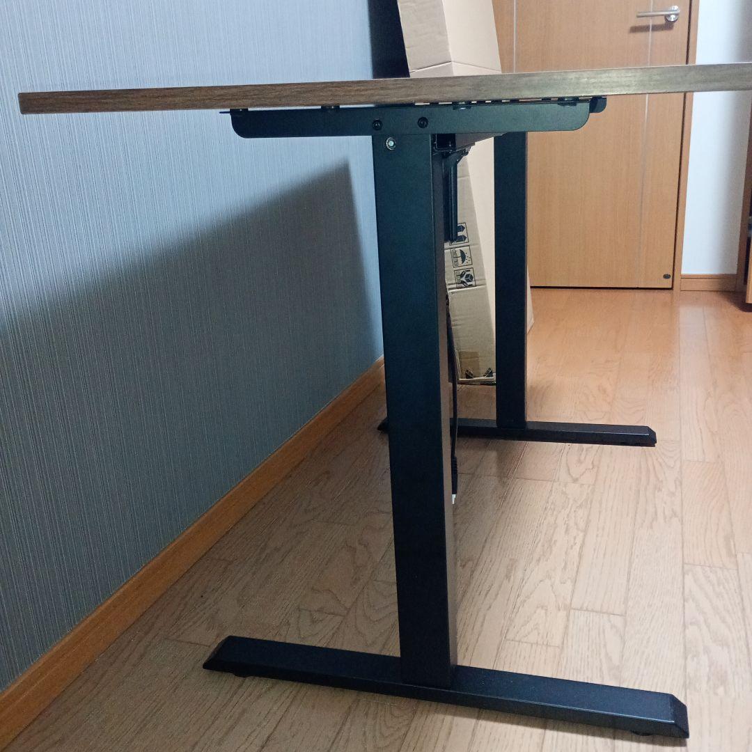 昇降デスク　ブラウン木製パソコンデスク