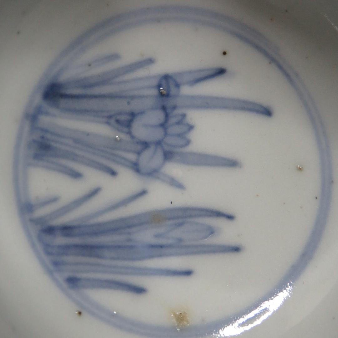 蕎麦猪口 向付 5客 色絵付 馬 あやめ 希少図柄 赤絵 歪み 江戸