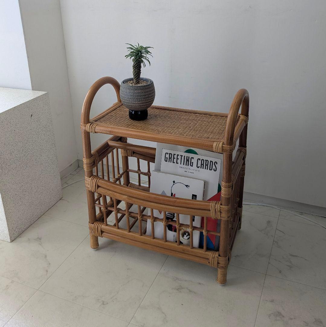 ラタン製 ラック サイド ボード チェスト マガジンラック 藤 ヴィンテージ