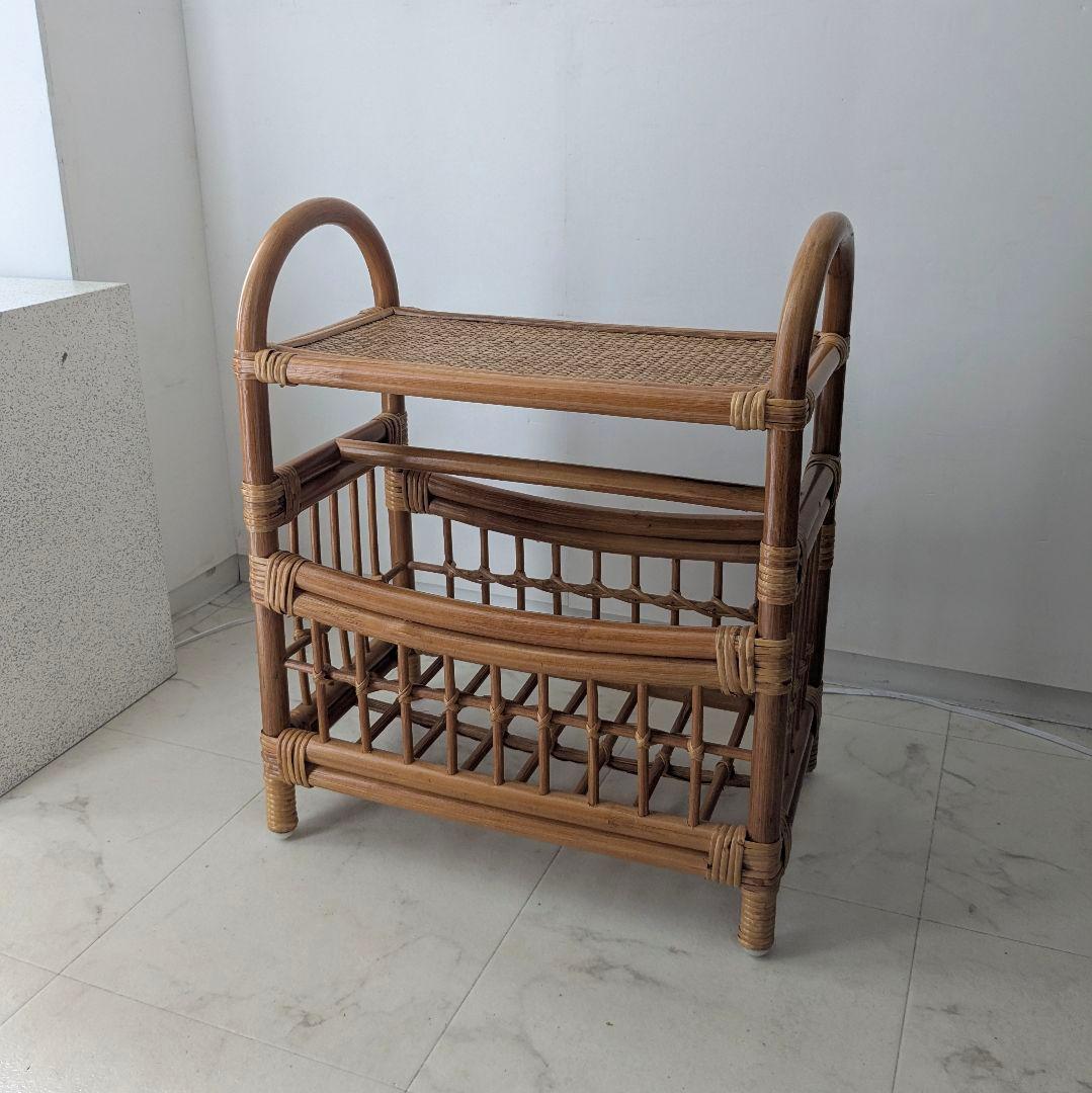 ラタン製 ラック サイド ボード チェスト マガジンラック 藤 ヴィンテージ