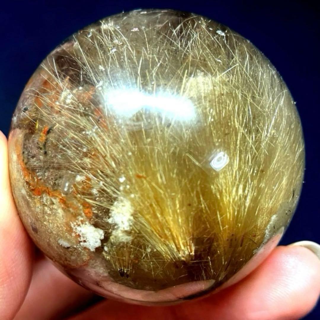 46mm ゴールドルチルクォーツ　丸玉　スフィア　金針水晶