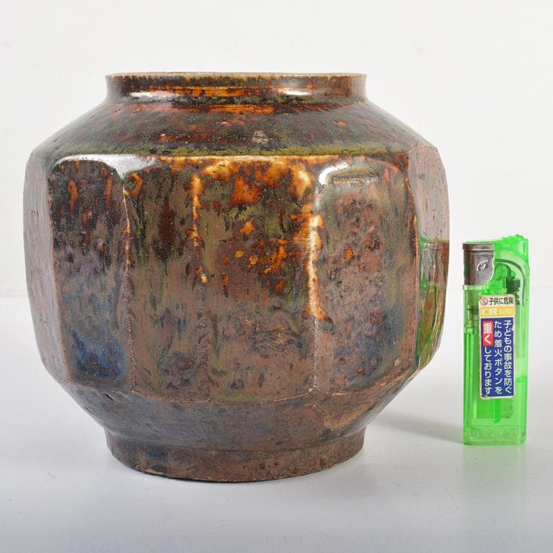 朝鮮美術　李朝　飴釉　面取壷　V　R6851