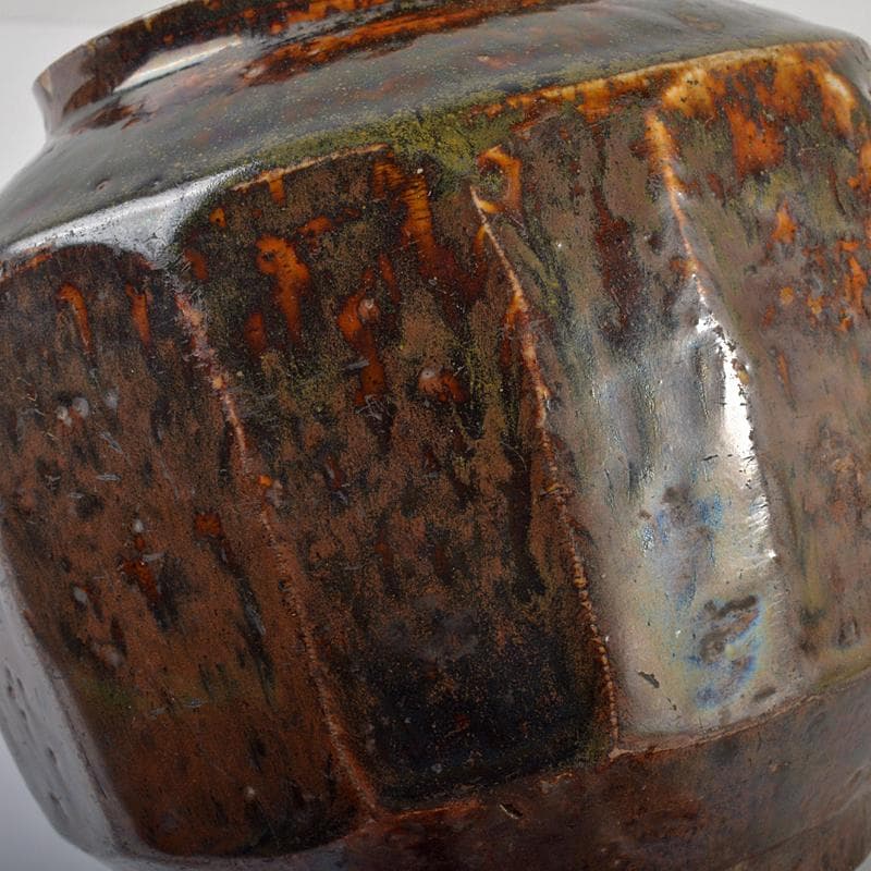 朝鮮美術　李朝　飴釉　面取壷　V　R6851