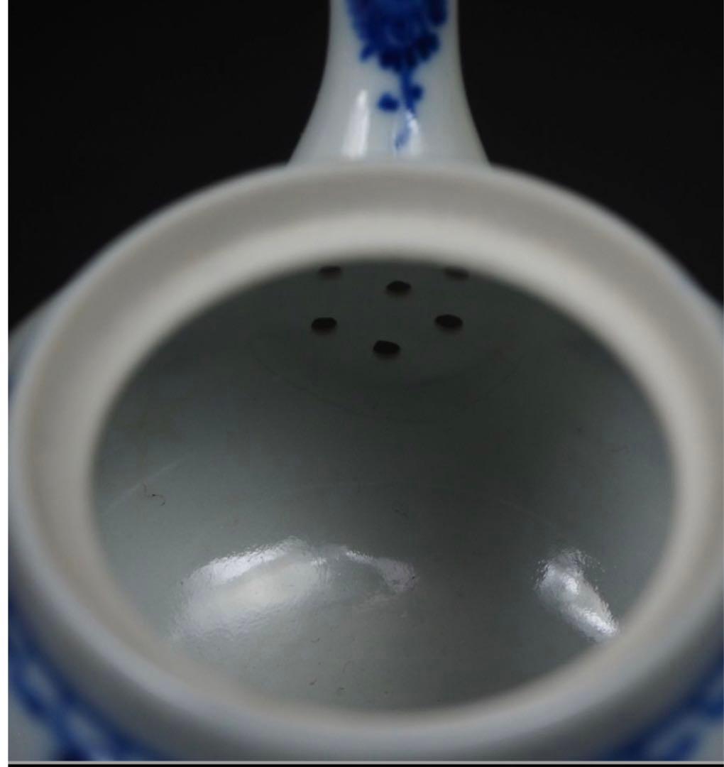 送料無料　大正時代唐子図青華急須　煎茶道具