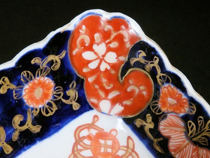 古伊万里　色絵　獅子に七宝紋の図　角皿　5枚　D559AS-BCh