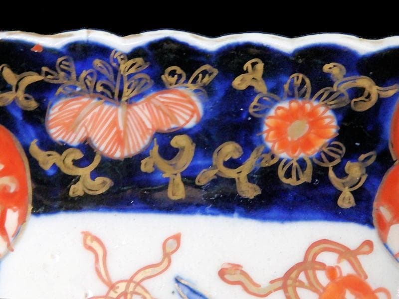 古伊万里　色絵　獅子に七宝紋の図　角皿　5枚　D559AS-BCh