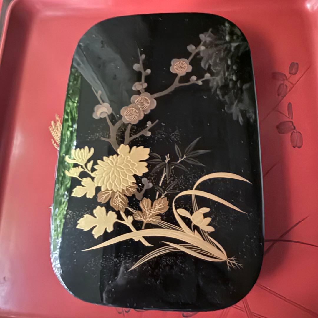 2177様感謝‼️宝石王マダム愛蔵品　天然木 本漆 四君子蒔絵 硯箱水滴硯三点揃い