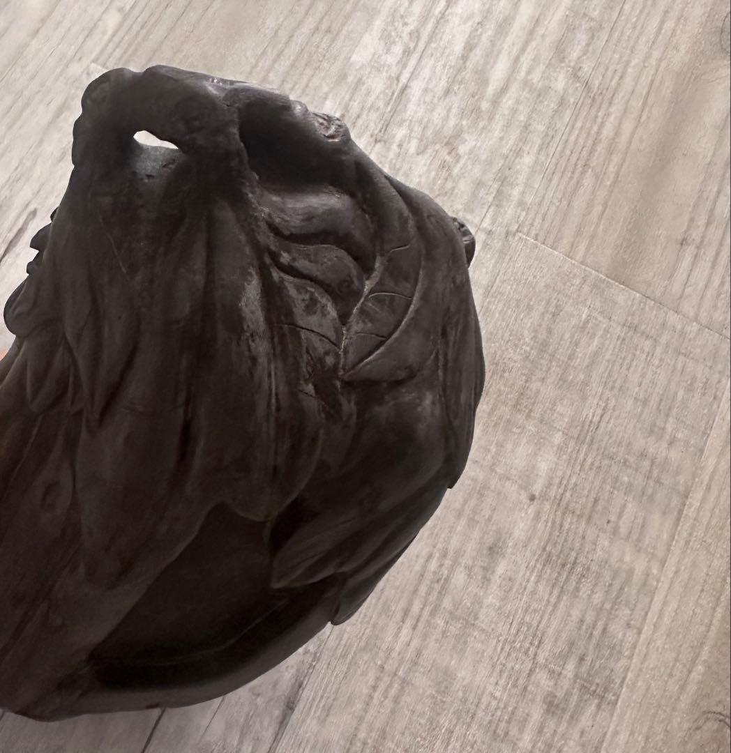 大バーゲンアンティークの茄子と裏に雲をあしらった彫刻硯　木製外枠付き‼️