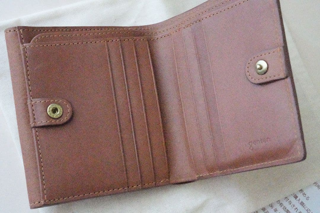 ゲンテン　エクバターナ　三つ折り財布　コニャック
