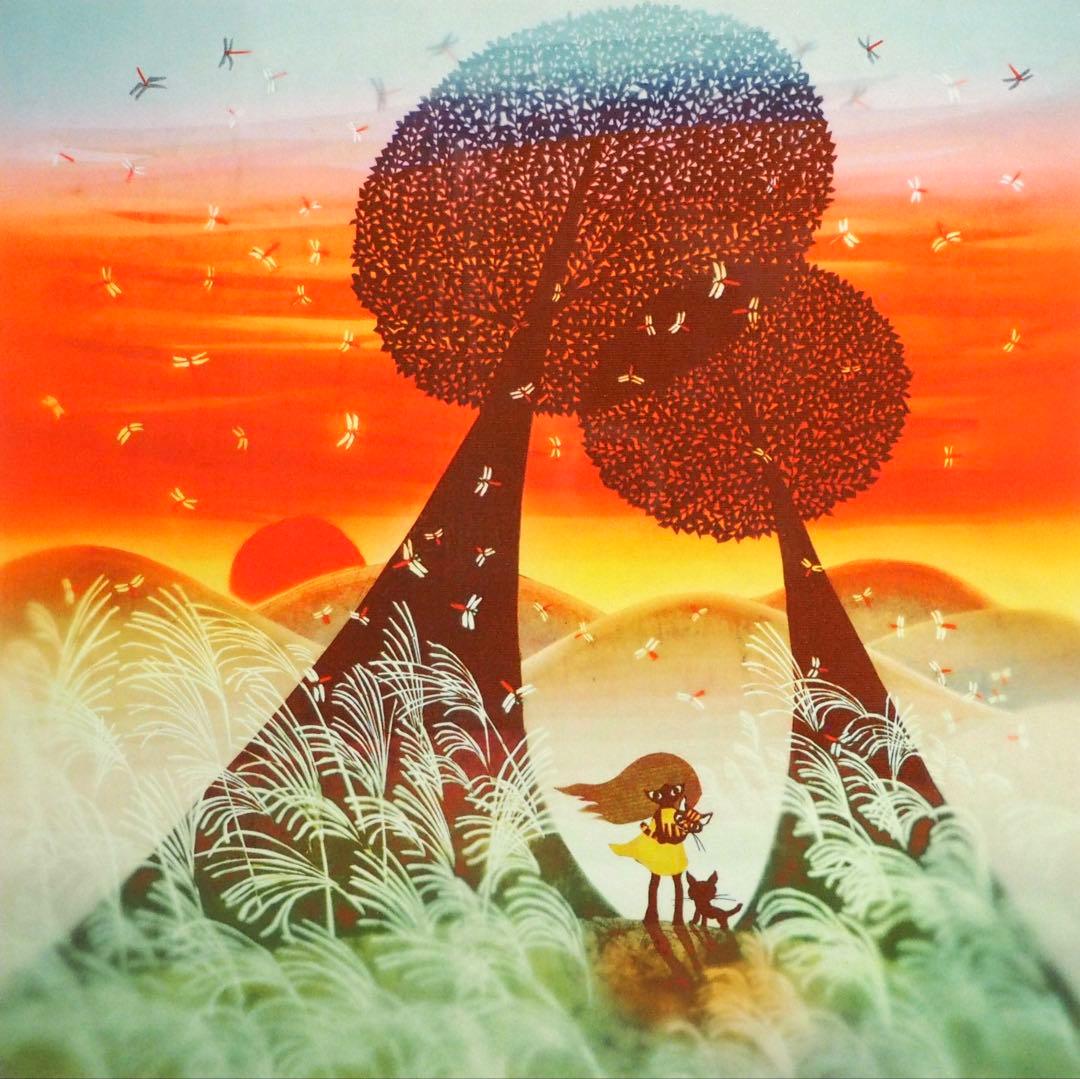 真作■藤城清治 版画 夕日の思い出■絵画 美しき日本 四季の情景