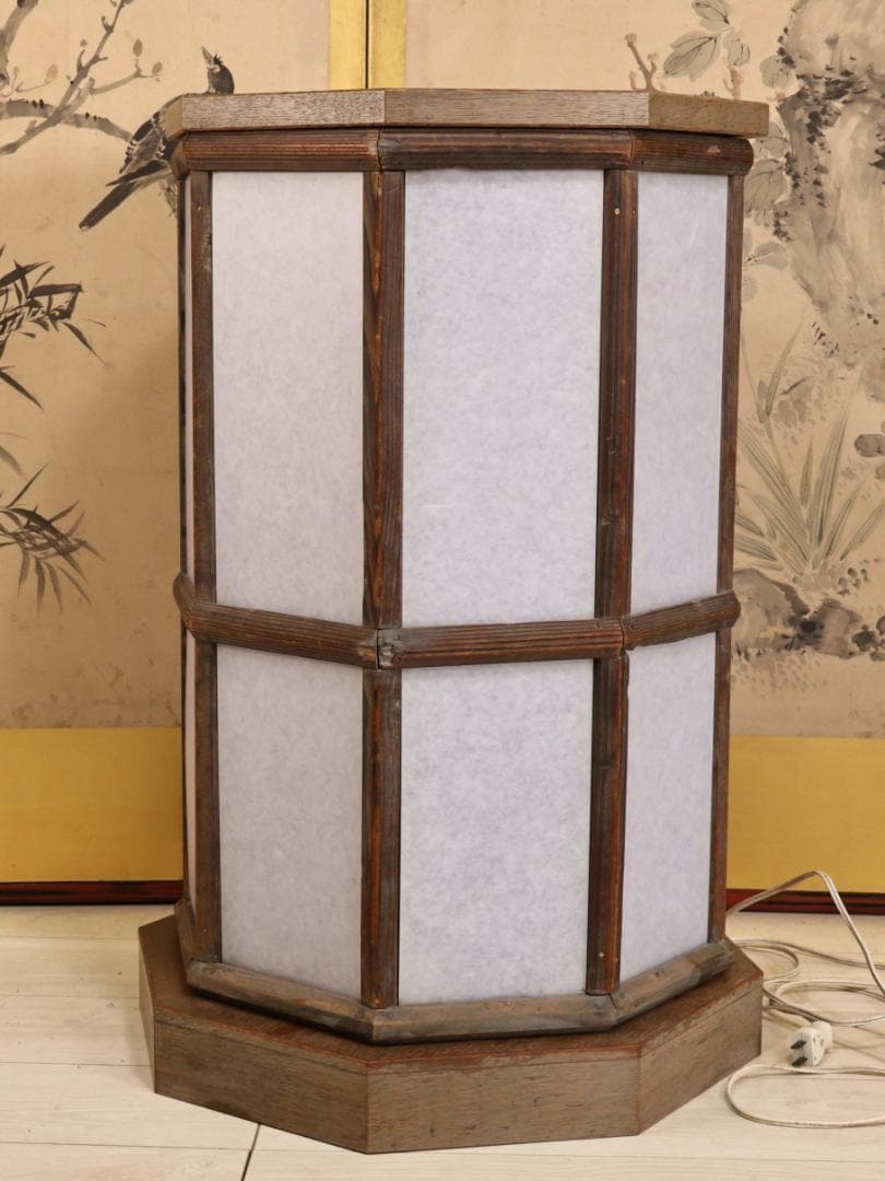 BK269　昭和レトロ　木製　八角　行燈　ライト　行灯　照明