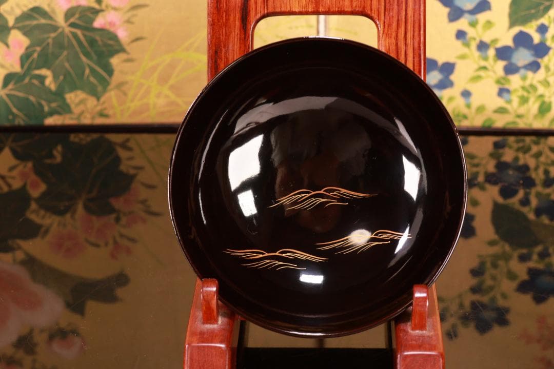 BJ022　時代輪島　雲上富士図金蒔絵　吸物椀　二客　木製　茶道具　懐石　菓子