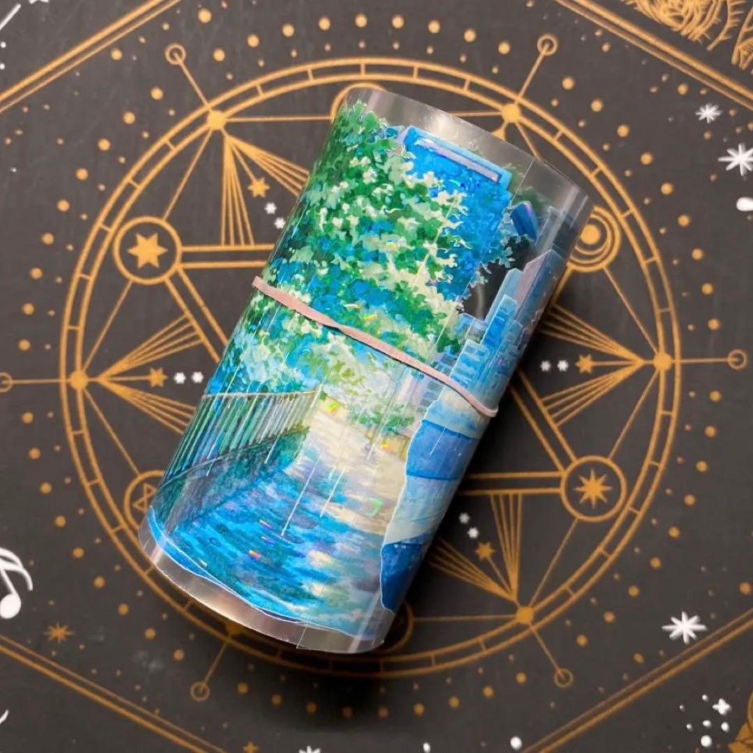 【9304】海外　マステ　中古巻　貝殻光マスキングテープ　雨景色　背景系