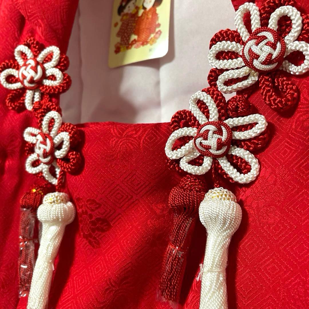 □ラス1 七五三　正絹女児用被布コート　菱文様　可愛い花柄　赤