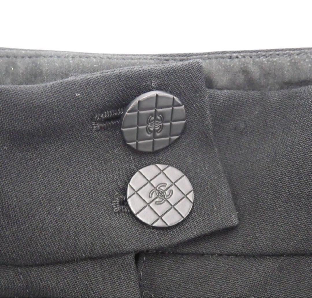 シャネルCHANELワイドパンツズボン黒ブラックココマーク２ボタンM38極美品