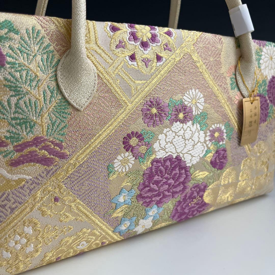 新品未使用品　京都 西陣織正絹帯地使用　利休バッグお茶席　25904